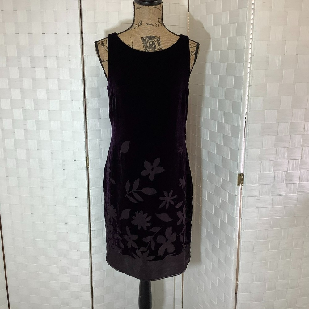 Liz claiborne night plum purple floral velvet dress size 8 - Picture 1 of 13